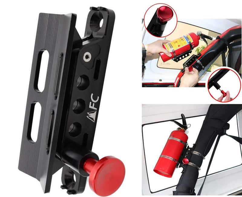 MFC Adjustable Roll Bar Fire Extinguisher Holder Mount with 4 Clamps Compatible with for Jeep Wrangler Gladiator UTV Polaris RZR Ranger Ford Bronco, Aluminum-1-year Warranty - Image 1